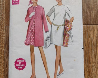 Vintage 1960s Sewing Pattern Dress with Matching Coat Size 18.5 Bust 41 Butterick 4743 FACTORY FOLDED