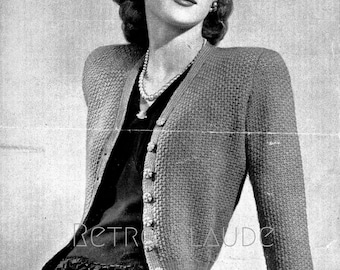 1940s Cardigan Knitting Pattern Bestway 1897 36" Bust 3ply PDF Download