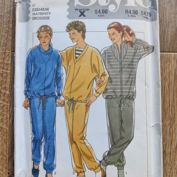 1980s Vintage Sewing Pattern Style 4003 Size 12-14-16 Maternity Tracksuit Sweatshirt and Sweatpants Factory Folded