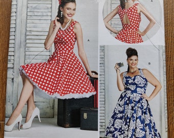 1950s Style Rockabilly Pin Up Sewing Pattern for Summer Dress Sizes 10-18 Bust 32.5-44 inch Factory Folded Simplicity 8051