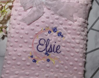 Corona de flores personalizada, manta para bebé, bordada, súper suave, regalo de bautizo para niñas recién nacidas, recuerdo, personalizado.