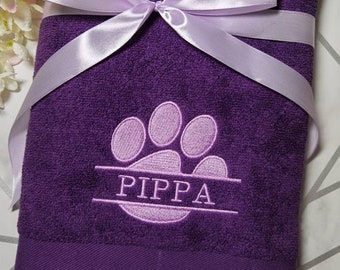 Toalla personalizada para perro, con pata partida, bordada, regalo para perro, toalla personalizada para mascota, toalla para perro, toalla de aseo, regalo para cachorro nuevo