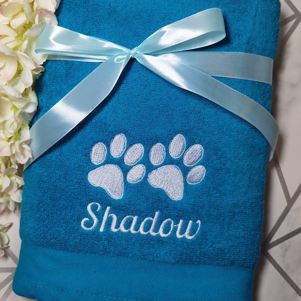 Personalised Dog Towel with Paw print, Pet Towel, Embroidered , Dog Gift, Custom Pet Towel, Dog Towel, Grooming Towel, New Puppy Gift
