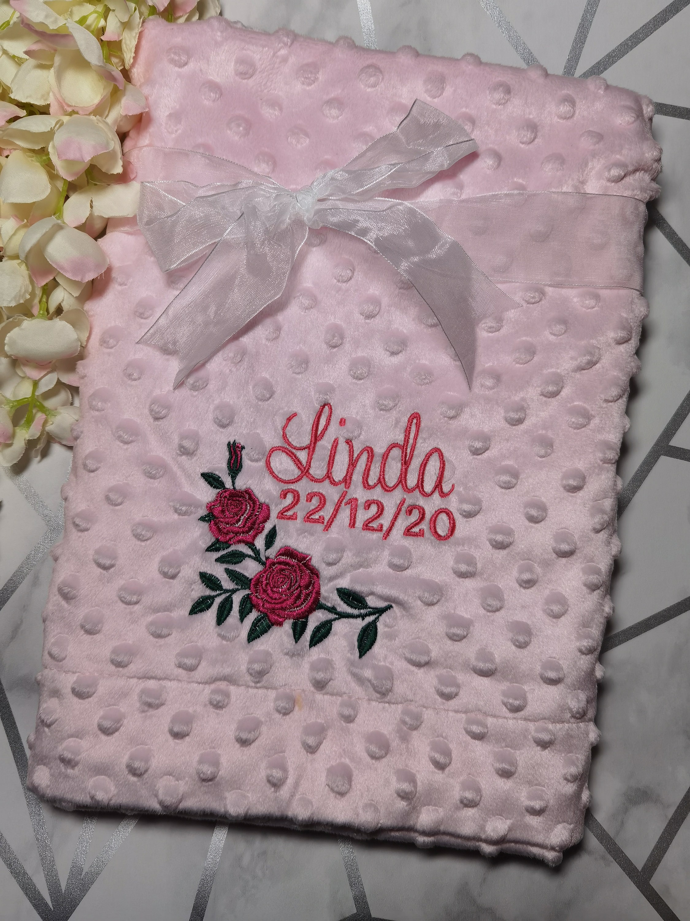 Personalised Rose Baby Blanket Embroidered Super Soft Girls Etsy