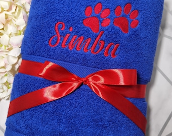 Toalla de algodón súper suave personalizada para perros, toallas azules, diseño de huella bordada, toalla para mascotas, regalo para perros, toalla personalizada para mascotas, regalo para cachorros nuevos