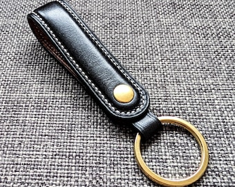 Black Full Grain Leather Keyring – Handmade Personalized Keychain Gift, Luxury Leather Key Fob