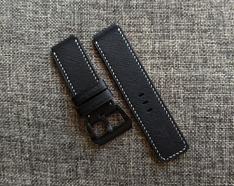 Leather Watch Strap Custom Watch Strap Apple Watch Strap Premium Black Saffiano Cow Leather 20mm, 22mm