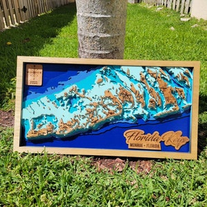 Florida keys map, upper keys  map, wood map , Florida map, laser cut map, Florida keys barometric wood map