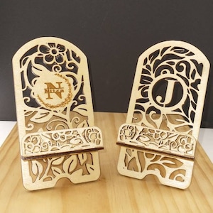 Personalized Wood Cell Phone Stand: Laser Cut Birch Plywood