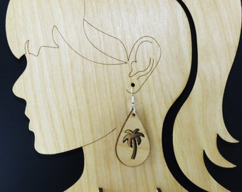 Earrings, wood earrings, palm earrings, laser cut earrings, for her, custom earrings