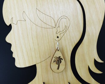 Laser Cut Palm Tree Wood Earrings: Tropical Vibe