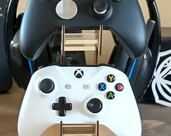 Dual Gaming Controller & Headset Stand: Birch Plywood, Plexiglass