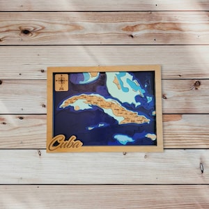 Laser Cut Cuba Wood Map: Multilayer Decorative Office Art