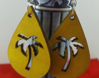 Laser Cut Wood Earrings: Tropical Palm Tree Design