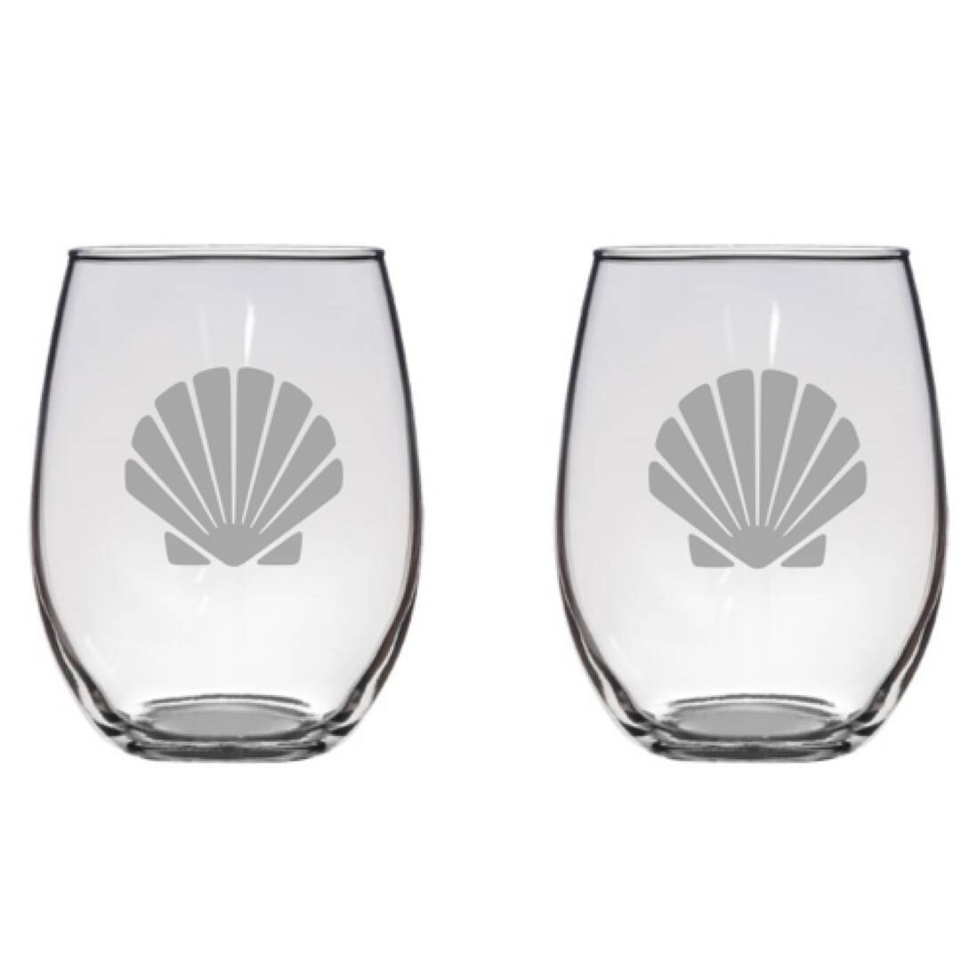 Seashell Etched Stemless Wine Glasses Set of 2/4/6/820.5oz Glassware