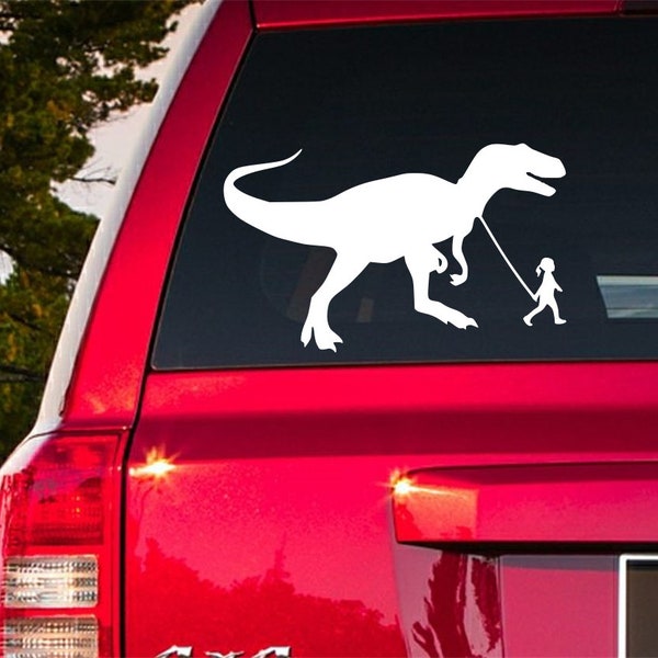 BUY2GET1FREE Girl Walking The T-Rex Vinyl Decal Car Truck Sticker Gift (FREE SHIPPING)