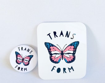 Transgender Butterfly Pinback Button & Sticker - LGBTQ Pride Gift