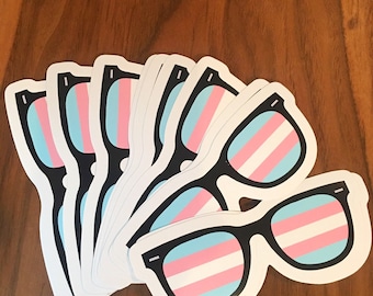 Transgender Pride Flag Vinyl Sticker - Glasses Design