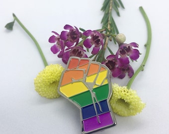 Rainbow Pride Fist Enamel Pin – LGBTQ Resist Symbol