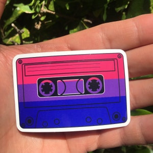 Bisexual Flag, Bisexual Pride Sticker, Bi Sticker, Retro Cassette Tape Decal, waterproof and great for laptops, water bottles, and tumblers