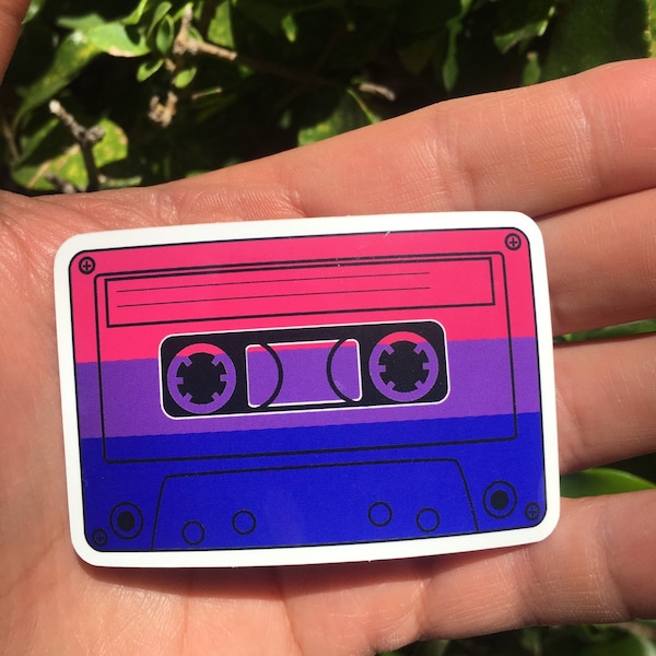 Bisexual Flag, Bisexual Pride Sticker, Bi Sticker, Retro Cassette Tape Decal, waterproof and great for laptops, water bottles, and tumblers
