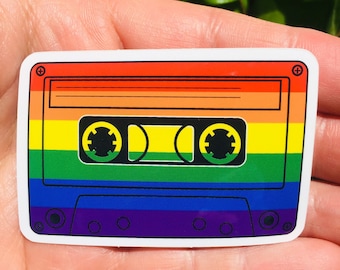Rainbow Cassette Tape Sticker | 80s Retro Pride Flag Decal