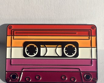 Lesbian Pride Flag Cassette Enamel Pin, LGBTQ Gen-X Gift