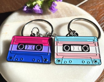 Transgender Pride Flag Key Chain, Vintage Cassette Design