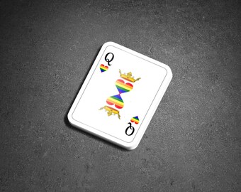Queer Queen of Hearts Sticker – Rainbow Pride Flag Decal