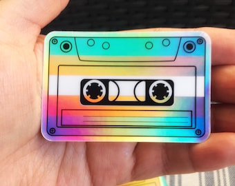 Holografische sticker transgender Pride | Cassettesticker uit de jaren 80