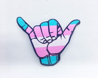 Transgender Pride Shaka Hand Vinyl Sticker | 2.5 inch