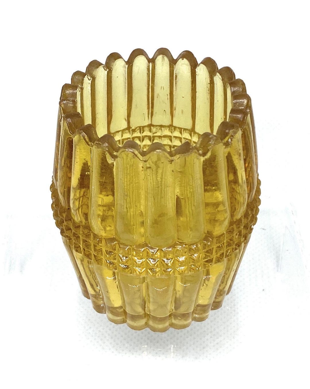 Vintage Amber Color Prescut Glass Scalloped Edge Toothpick Holder - Etsy