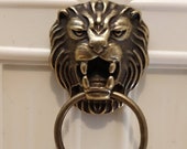Dolls house minature large antiqued brass lion head door knocker knob handle chunky gothic detailed