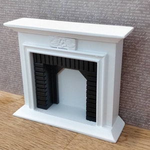 Dolls house white black wooden fireplace  12th scale
