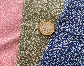 Dolls house miniature fabric  100% cotton blue pink green small white leaves bedding, curtains