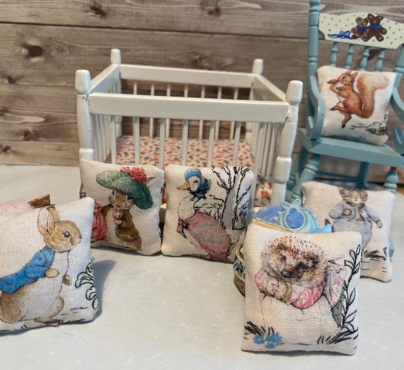 Dolls house miniature Peter rabbit cushions 12th scale image 9