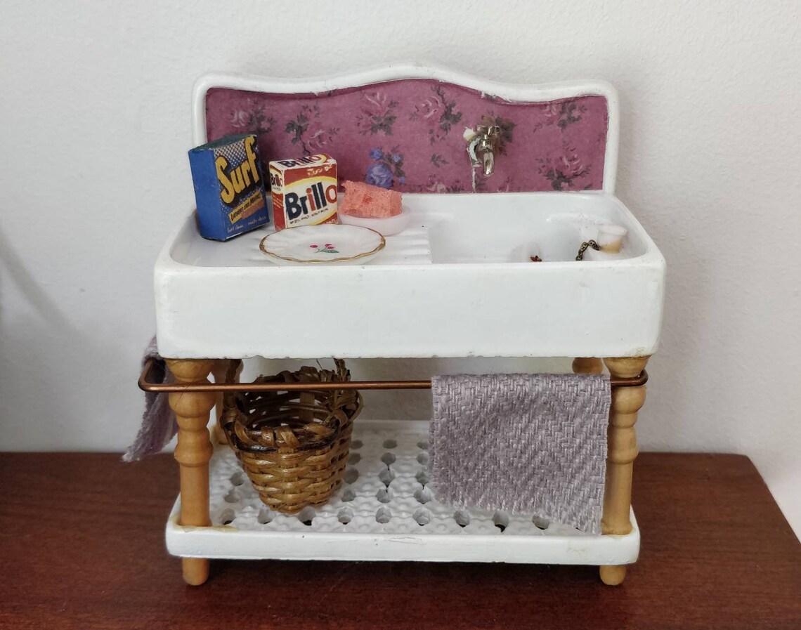 Dolls house miniature kitchen sink unit freestanding vintage Etsy