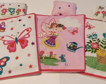 Dollhouse miniature child's bedding fariy butterfly and flowers quilt and pillow 12th scale