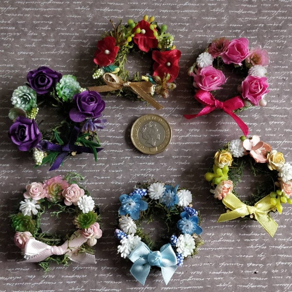 Dolls house  floral handmade wreath wall door shabby chic country cottage decor