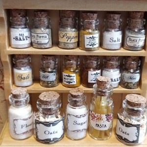 Dolls house miniature 12th scale flour sugar herbs salt pepper kitchen storeroom supplies