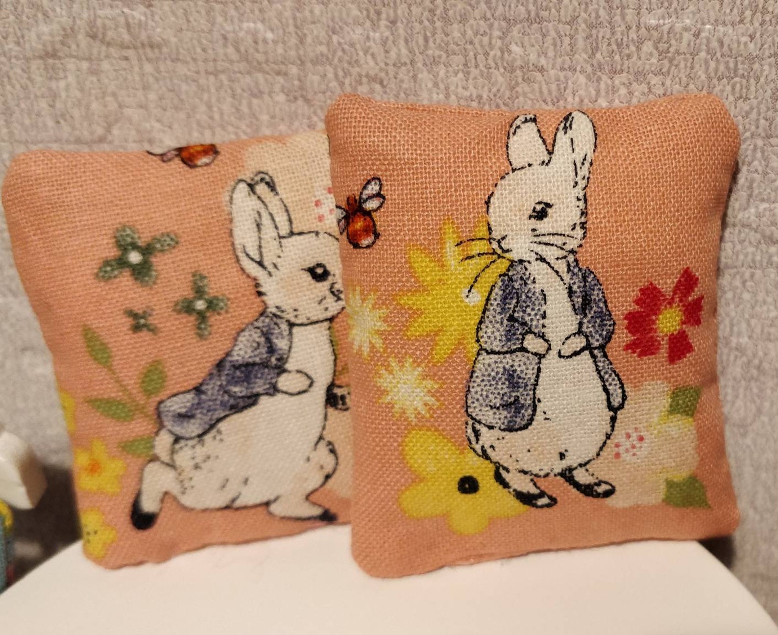 Dolls House Miniature Peter Rabbit Cushions Peach or Blue - Etsy UK
