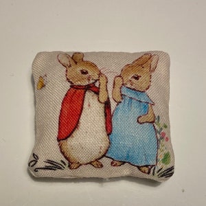 Dolls house miniature Peter rabbit cushions 12th scale bobtail