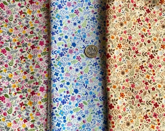 Dolls house miniature fabric 100% cotton autumn spring summer flowers cushions bedding, curtains