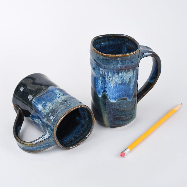 Blue handmade pottery mug