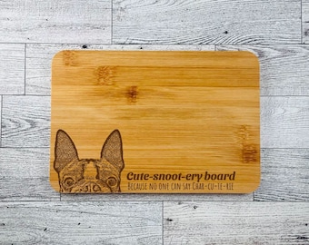 Boston Terrier Bamboo Cutting Board: Engraved Dog Charcuterie Board