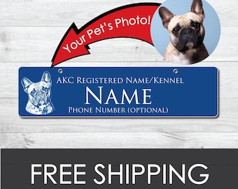 Custom Photo Dog Crate Tag: Royal Blue Personalized Kennel Tag