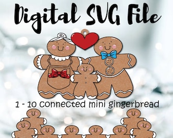 Gingerbread Family Ornament SVG: Customizable Kids 1-10 (Digital File)
