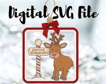 Santa's Workshop Reindeer Ornament SVG Digital File Download