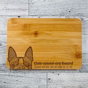 Boston Terrier Bamboo Cutting Board: Engraved Dog Charcuterie Board