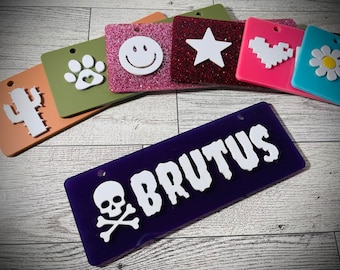 Personalized Acrylic Crate Tag: Creepy Font, Custom Icon Dog Kennel Tag